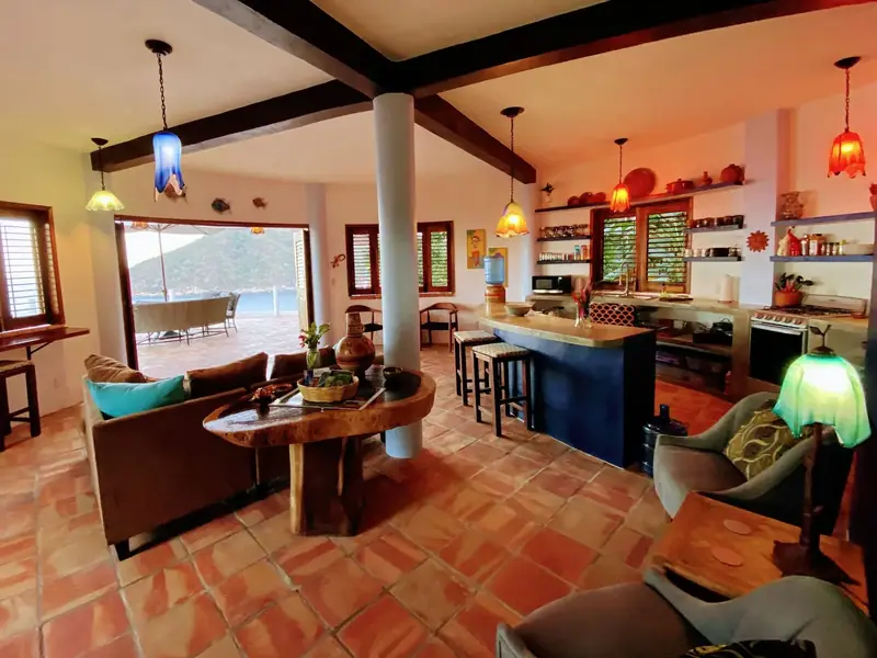 Open living room and kitchen, Casa Gratitud, Yelapa